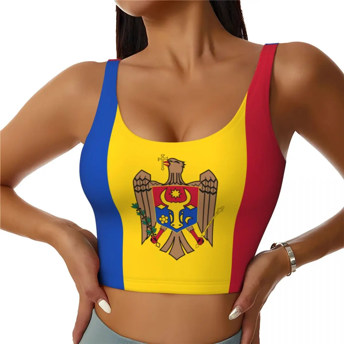 Moldova Flag Basic Tops Women  - Yoga Và Fitness 评论和价格