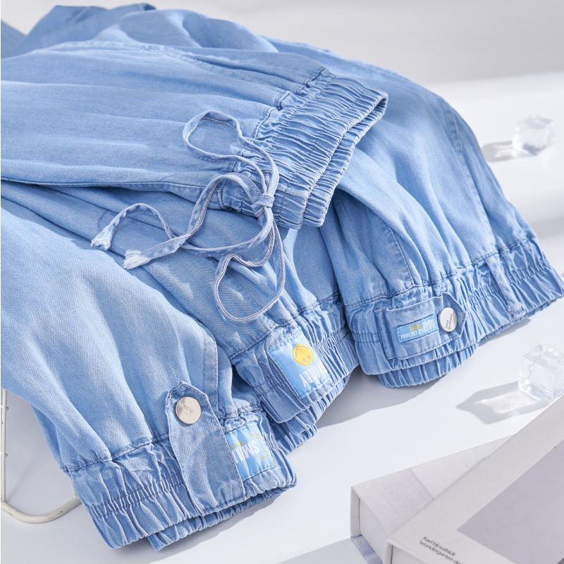 Plus Size Ice Silk Denim Pants - Yoga Fitness Plus 评论和价格