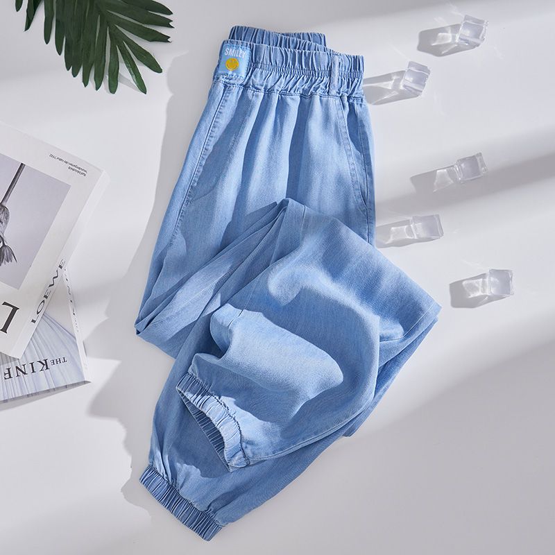 Plus Size Ice Silk Denim Pants - Yoga Fitness Plus 评论和价格